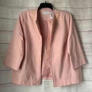 Alfred Dunner Light Pink Blazer Jacket Beaded Embellishments Open Front Size 16